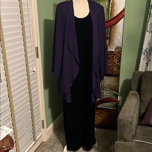 Ashley Stewart Two-Piece Deep Purple Velvet Maxi Dress with Purple Jacket, Sz 18
